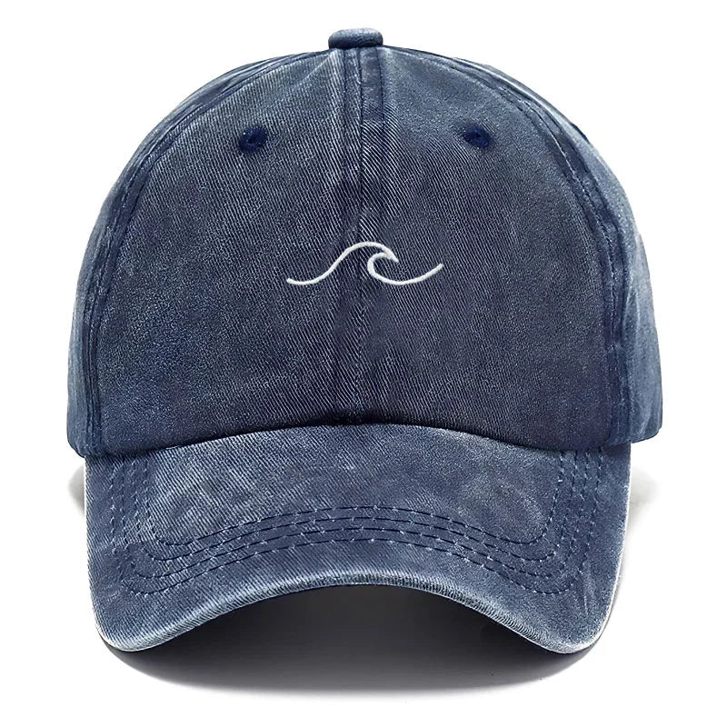 Unisex Baseball Cap aus Gewaschener Baumwolle mit Wellen-Stickerei – Verstellbare Retro Dad Cap | Modische Freizeit & Sonnenmütze für Damen & Herren