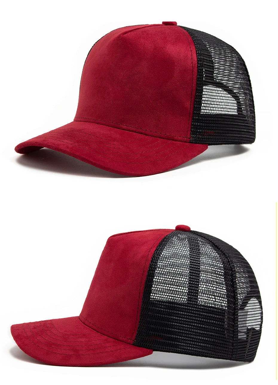 Unisex Suede Mesh Trucker Cap – Verstellbare Snapback Baseball Mütze | Modische Sonnenkappe im Hip Hop Stil für Damen & Herren