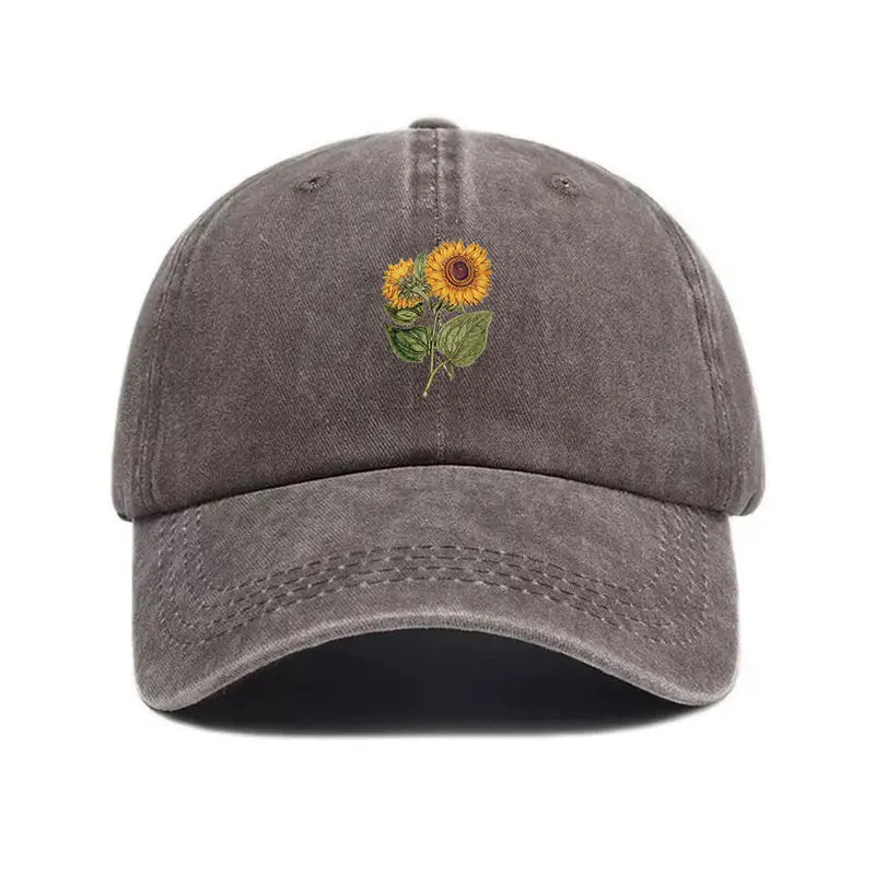 Unisex Baseball Cap mit Sonnenblumen-Stickerei – Verstellbare Vintage Baumwoll Snapback Mütze | Modische Streetwear Kappe für Damen & Herren