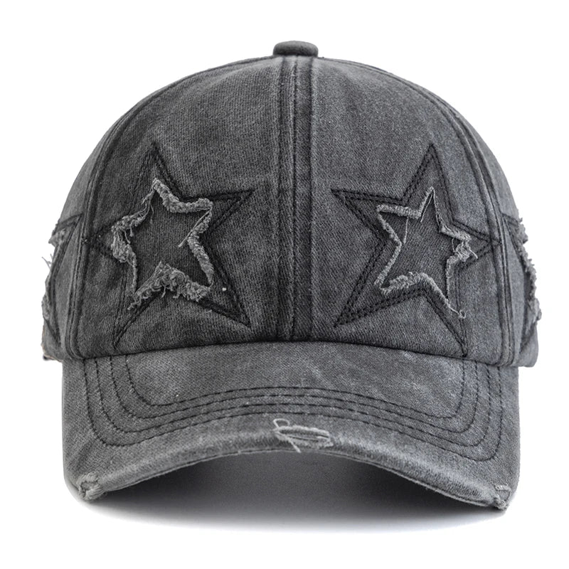 Unisex Baseball Cap aus Gewaschener Baumwolle mit Stern-Stickerei – Verstellbare Retro Dad Cap | Modische Streetwear Mütze für Damen & Herren