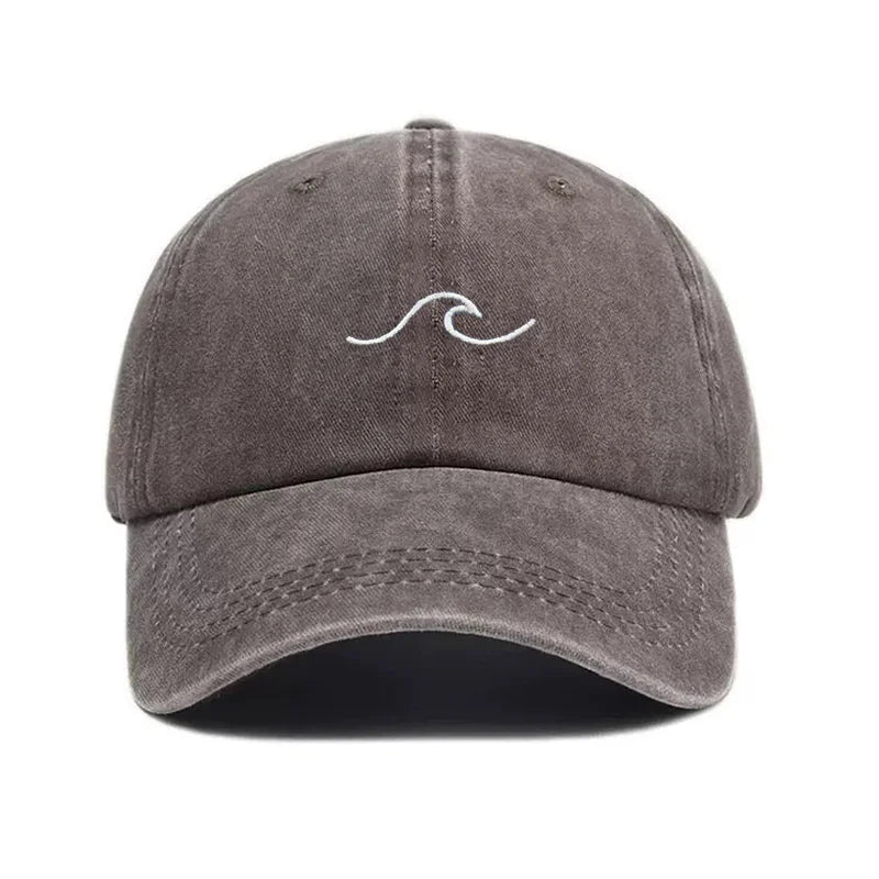 Unisex Baseball Cap aus Gewaschener Baumwolle mit Wellen-Stickerei – Verstellbare Retro Dad Cap | Modische Freizeit & Sonnenmütze für Damen & Herren