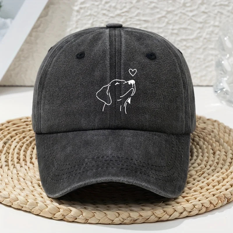 Unisex Baseball Cap mit Weißem Hund-Linienmuster – Verstellbare Retro Dad Cap | Weiche Vintage Freizeitmütze für Frühling & Sommer