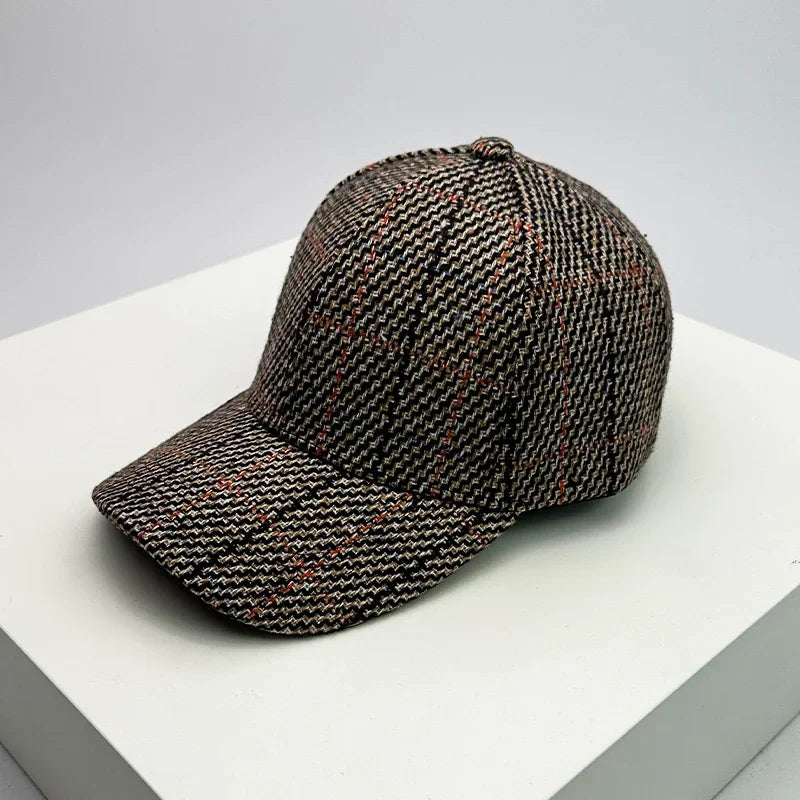Unisex Baseball Cap aus Wollmischung mit Karomuster – Verstellbare Retro Mütze im Britischen Stil | Warme Herbst- & Winterkappe für Damen & Herren