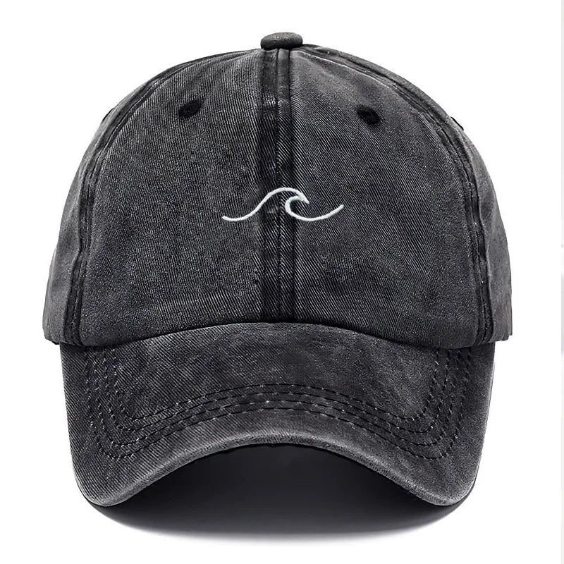 Unisex Baseball Cap aus Gewaschener Baumwolle mit Wellen-Stickerei – Verstellbare Retro Dad Cap | Modische Freizeit & Sonnenmütze für Damen & Herren