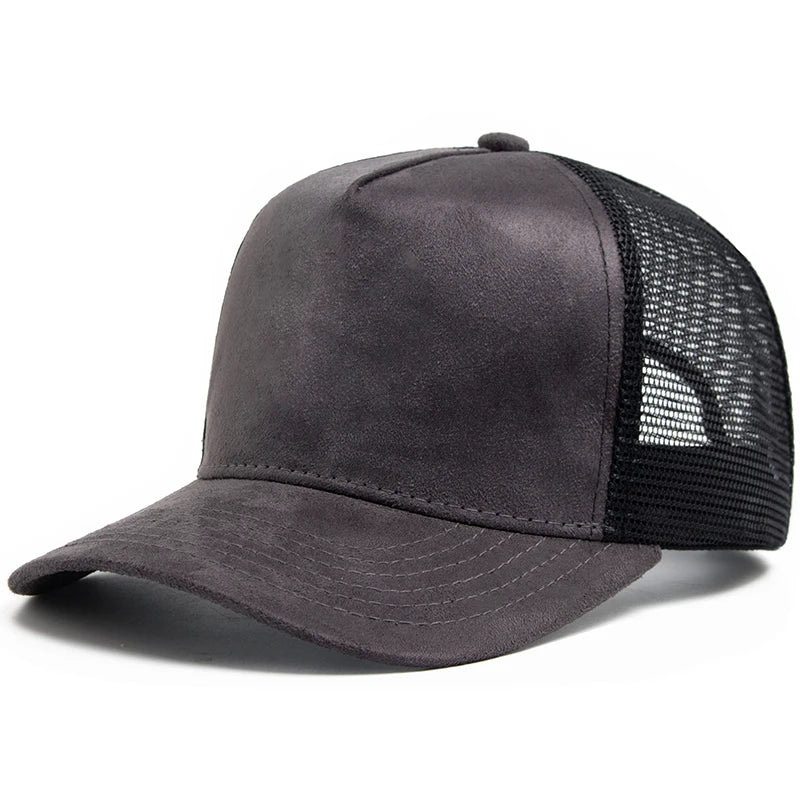 Unisex Suede Mesh Trucker Cap – Verstellbare Snapback Baseball Mütze | Modische Sonnenkappe im Hip Hop Stil für Damen & Herren
