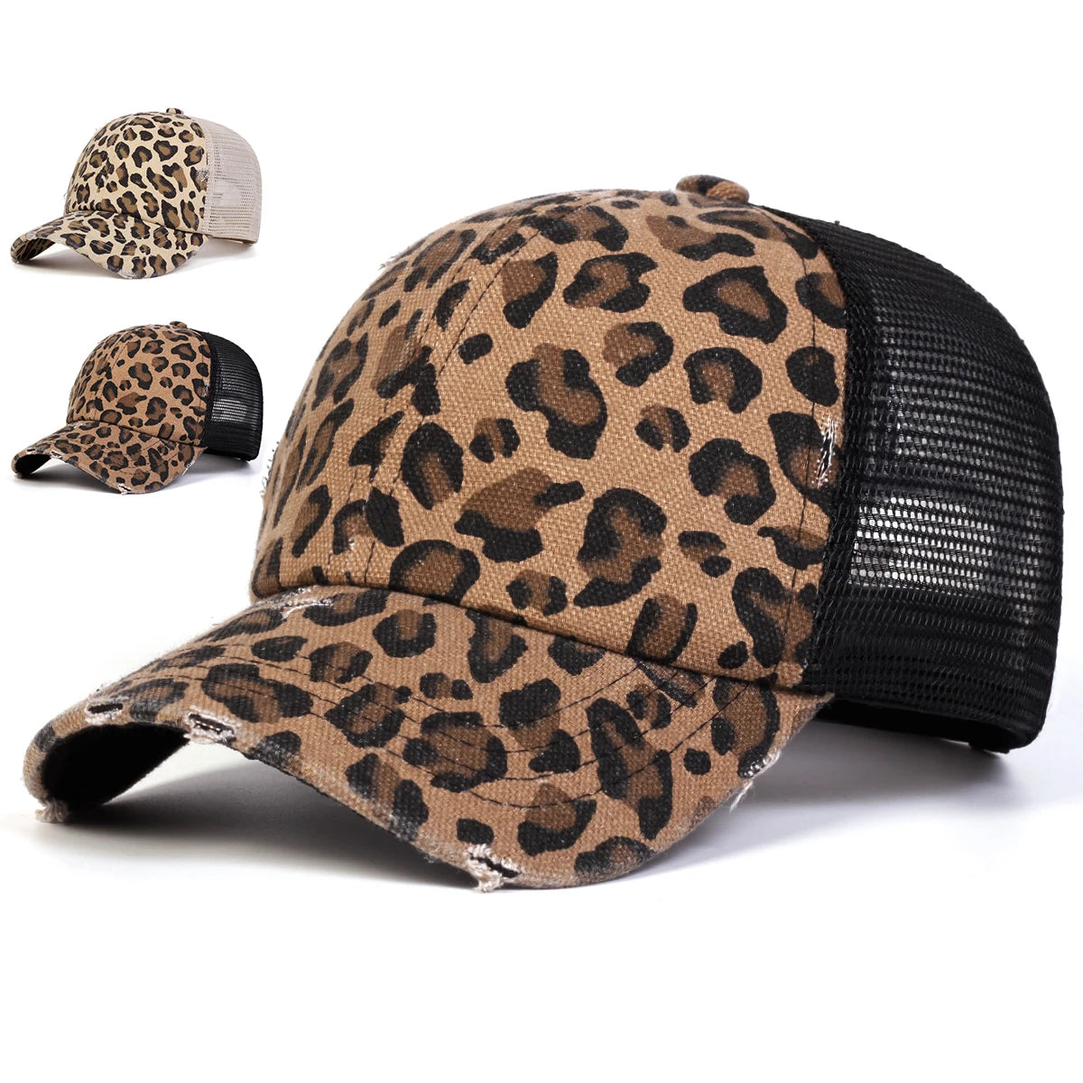 Unisex Baseball Cap mit Leopardenmuster & Stickerei – Verstellbare Mesh Kappe | Sportliche Sonnenmütze für Frühling & Herbst