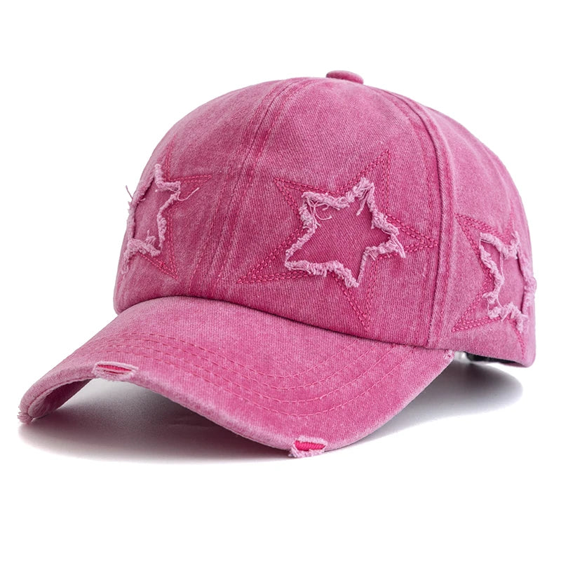 Unisex Baseball Cap aus Gewaschener Baumwolle mit Stern-Stickerei – Verstellbare Retro Dad Cap | Modische Streetwear Mütze für Damen & Herren