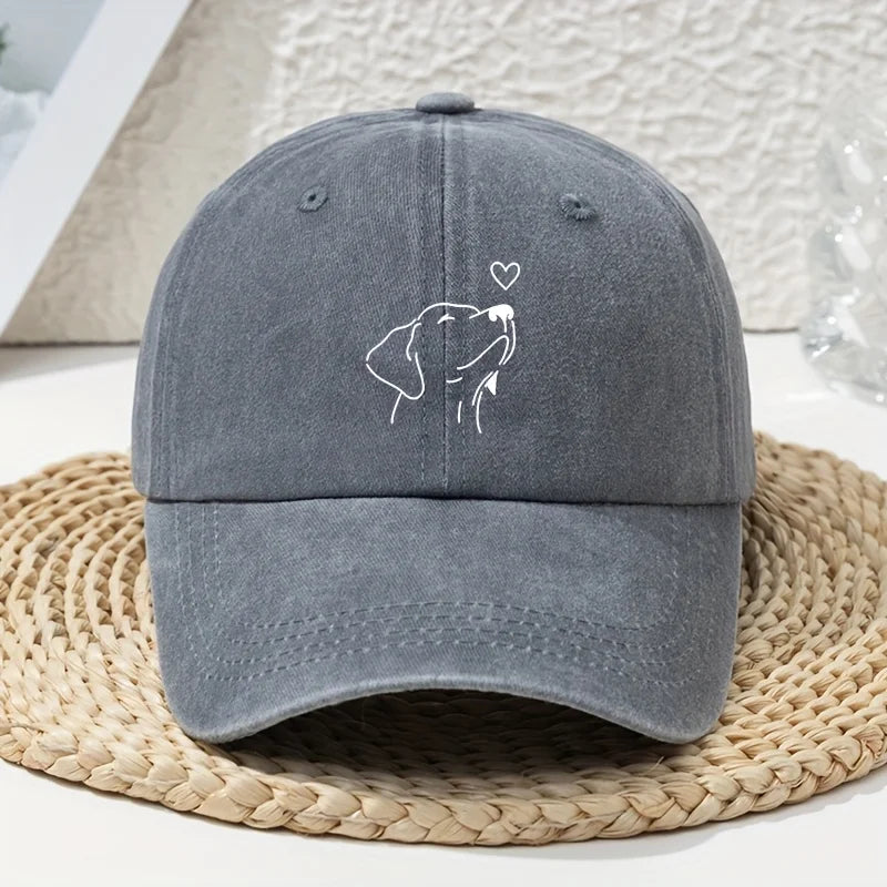 Unisex Baseball Cap mit Weißem Hund-Linienmuster – Verstellbare Retro Dad Cap | Weiche Vintage Freizeitmütze für Frühling & Sommer