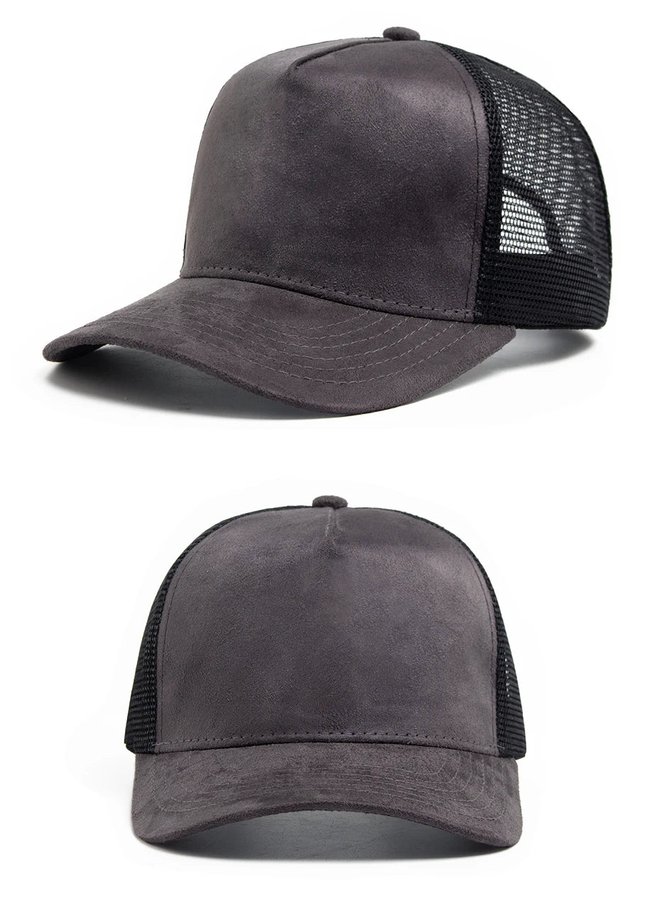Unisex Suede Mesh Trucker Cap – Verstellbare Snapback Baseball Mütze | Modische Sonnenkappe im Hip Hop Stil für Damen & Herren
