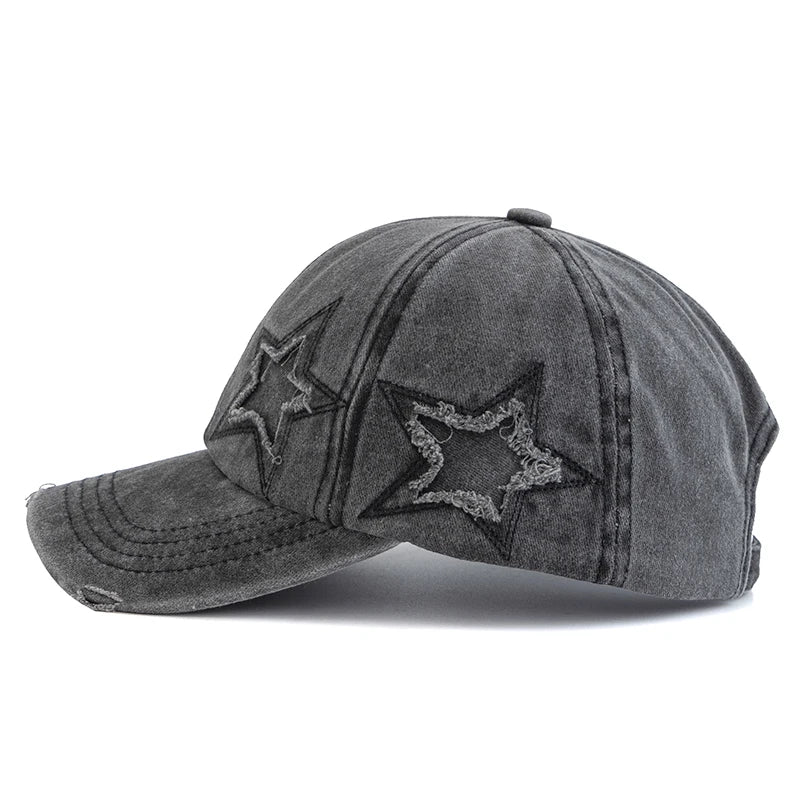Unisex Baseball Cap aus Gewaschener Baumwolle mit Stern-Stickerei – Verstellbare Retro Dad Cap | Modische Streetwear Mütze für Damen & Herren