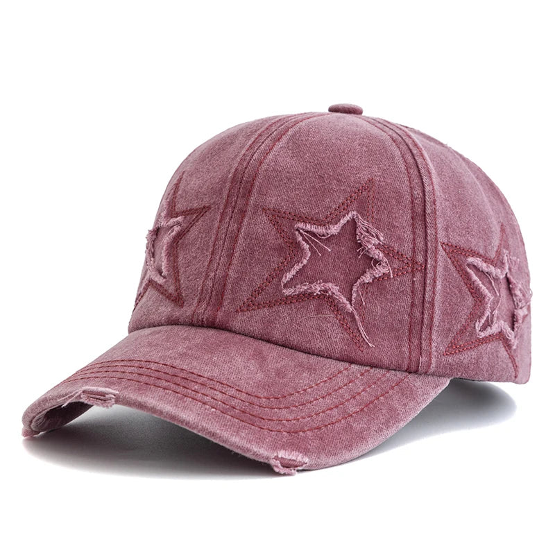 Unisex Baseball Cap aus Gewaschener Baumwolle mit Stern-Stickerei – Verstellbare Retro Dad Cap | Modische Streetwear Mütze für Damen & Herren