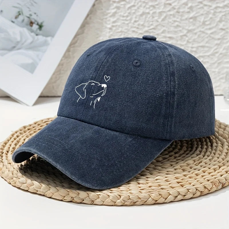 Unisex Baseball Cap mit Weißem Hund-Linienmuster – Verstellbare Retro Dad Cap | Weiche Vintage Freizeitmütze für Frühling & Sommer