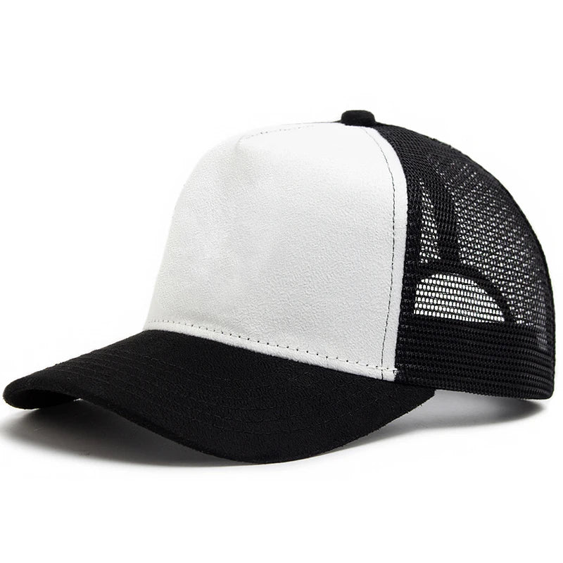 Unisex Suede Mesh Trucker Cap – Verstellbare Snapback Baseball Mütze | Modische Sonnenkappe im Hip Hop Stil für Damen & Herren