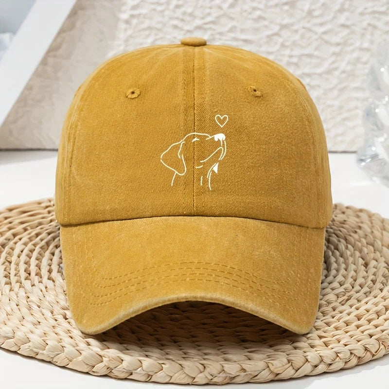 Unisex Baseball Cap mit Weißem Hund-Linienmuster – Verstellbare Retro Dad Cap | Weiche Vintage Freizeitmütze für Frühling & Sommer