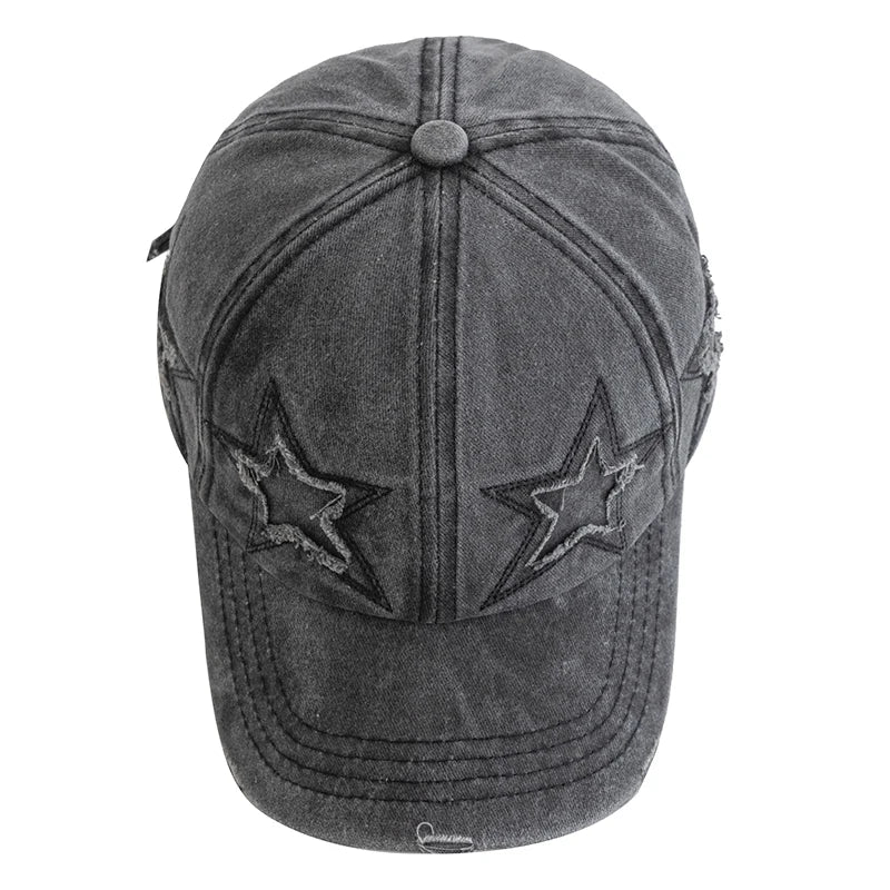 Unisex Baseball Cap aus Gewaschener Baumwolle mit Stern-Stickerei – Verstellbare Retro Dad Cap | Modische Streetwear Mütze für Damen & Herren