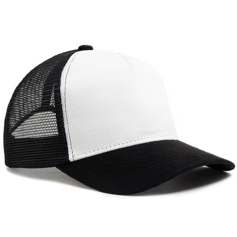 Unisex Suede Mesh Trucker Cap – Verstellbare Snapback Baseball Mütze | Modische Sonnenkappe im Hip Hop Stil für Damen & Herren