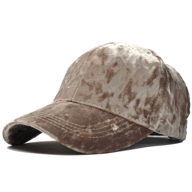 Unisex Baseball Cap aus Gold-Samt – Verstellbare Einfarbige Snapback Mütze | Koreanischer Stil Dad Cap für Frühling & Herbst