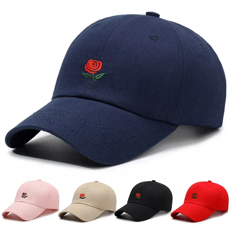 Unisex Baseball Cap mit Rose & Buchstaben-Stickerei – Verstellbare Hip Hop Kappe | Modische Frühling Streetwear Mütze für Damen & Herren