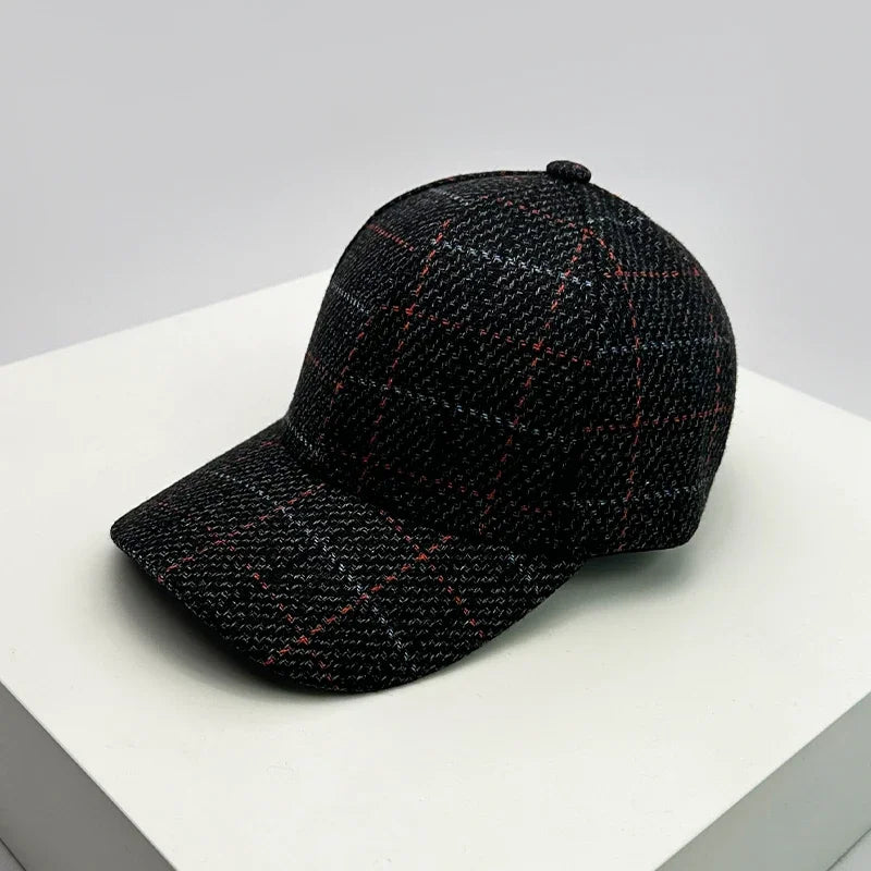 Unisex Baseball Cap aus Wollmischung mit Karomuster – Verstellbare Retro Mütze im Britischen Stil | Warme Herbst- & Winterkappe für Damen & Herren