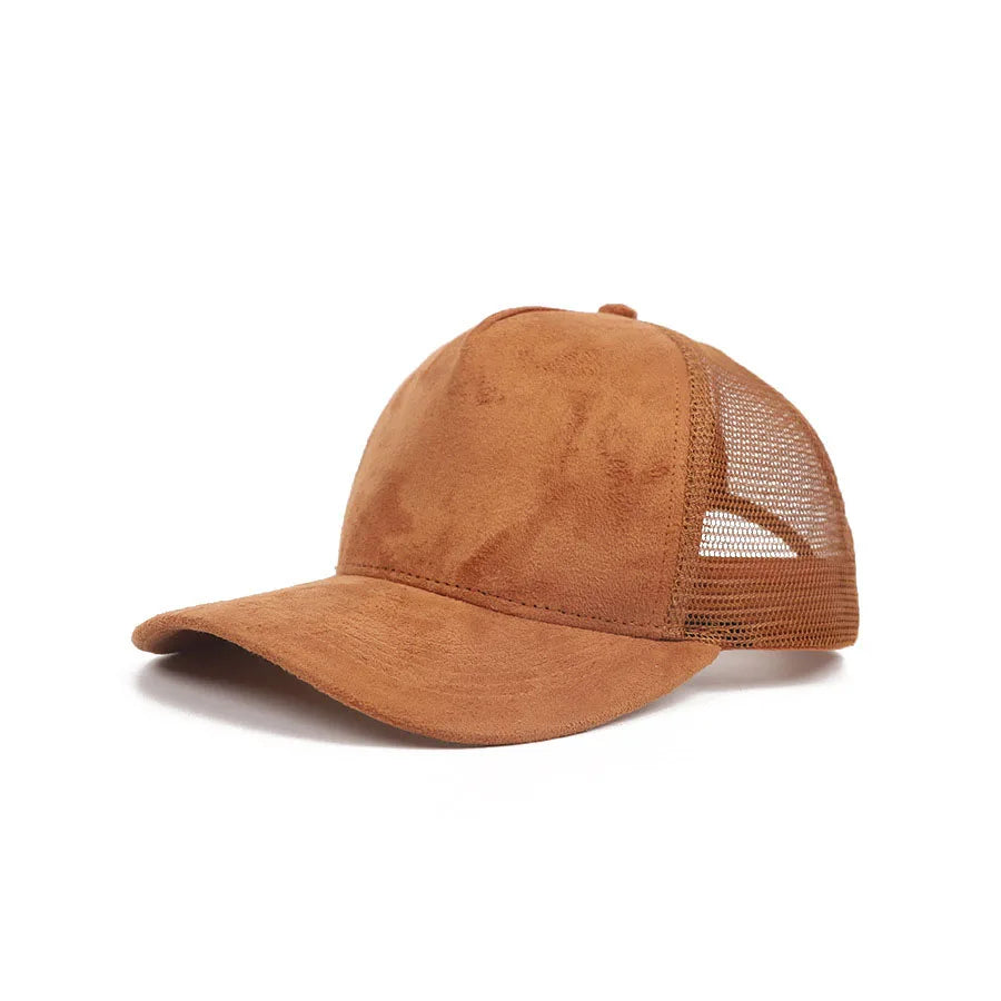 Unisex 5-Panel Trucker Cap mit Wildlederfront & Mesh-Rückseite – Verstellbare Einfarbige Baseballmütze | Atmungsaktive Sommermütze für Damen & Herren