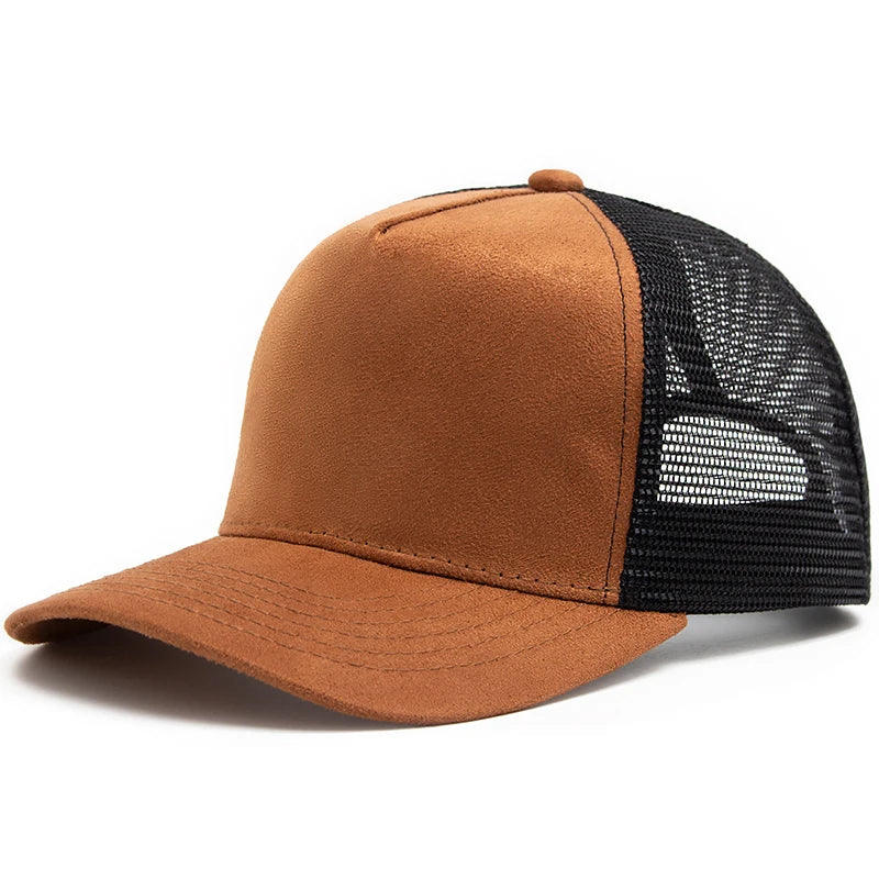 Unisex Suede Mesh Trucker Cap – Verstellbare Snapback Baseball Mütze | Modische Sonnenkappe im Hip Hop Stil für Damen & Herren