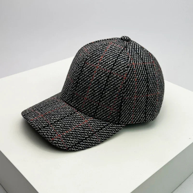 Unisex Baseball Cap aus Wollmischung mit Karomuster – Verstellbare Retro Mütze im Britischen Stil | Warme Herbst- & Winterkappe für Damen & Herren