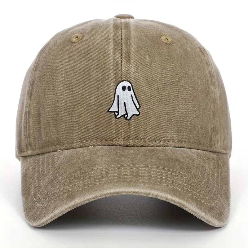 Unisex Baseball Cap mit Halloween Geist-Stickerei – Verstellbare Baumwollkappe | Schlichte & Niedliche Mütze für Damen & Herren