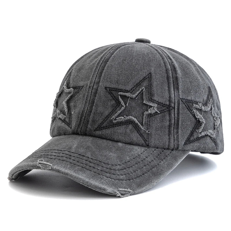 Unisex Baseball Cap aus Gewaschener Baumwolle mit Stern-Stickerei – Verstellbare Retro Dad Cap | Modische Streetwear Mütze für Damen & Herren