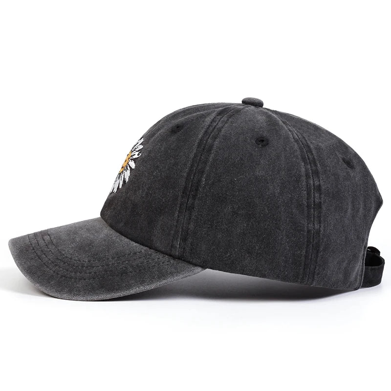 Unisex Baseball Cap mit Sonnenblumen-Stickerei – Verstellbare Gewaschene Baumwollkappe | Freizeit & Outdoor Mütze für Frühling & Herbst