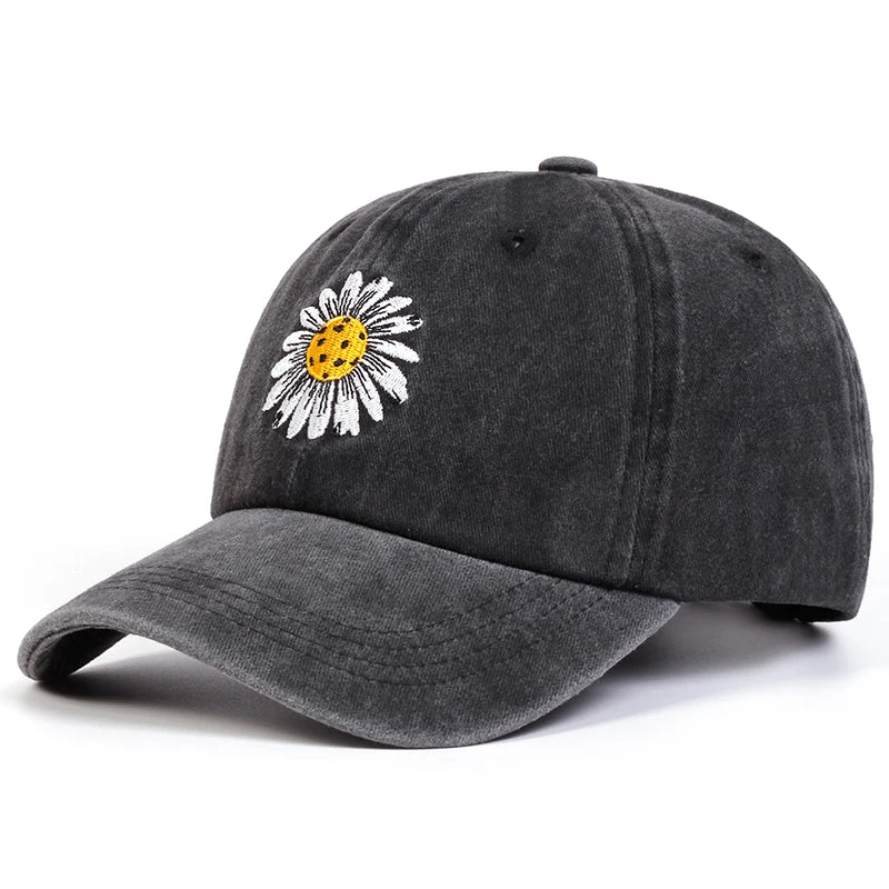 Unisex Baseball Cap mit Sonnenblumen-Stickerei – Verstellbare Gewaschene Baumwollkappe | Freizeit & Outdoor Mütze für Frühling & Herbst