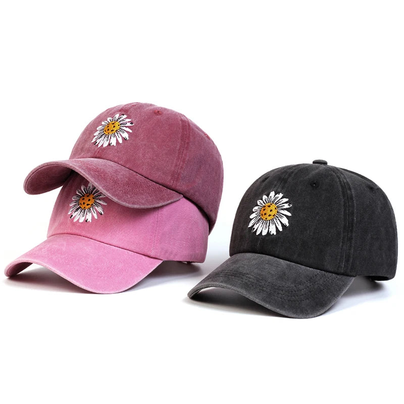 Unisex Baseball Cap mit Sonnenblumen-Stickerei – Verstellbare Gewaschene Baumwollkappe | Freizeit & Outdoor Mütze für Frühling & Herbst