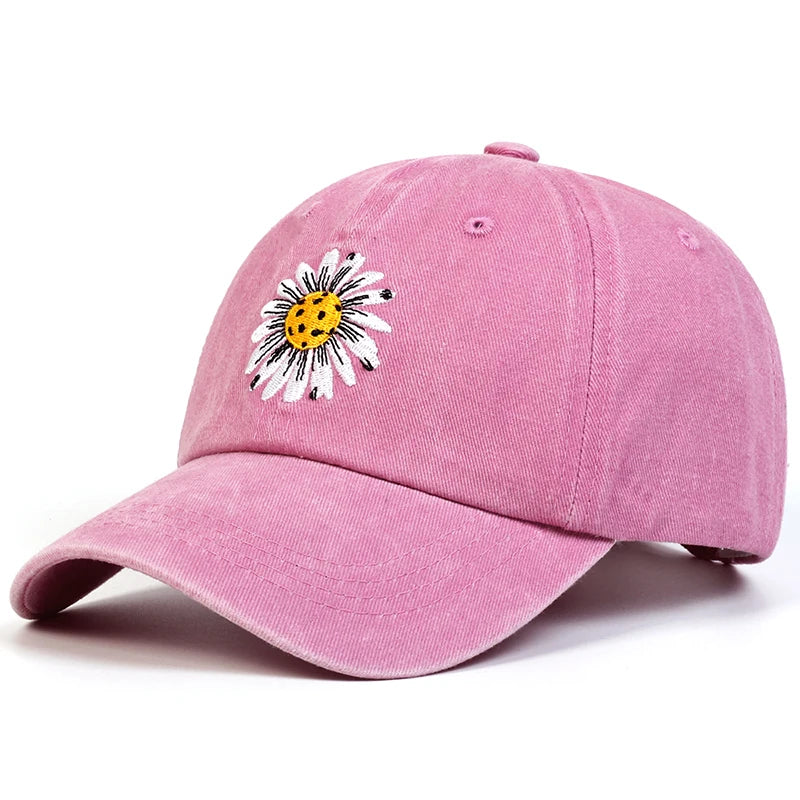 Unisex Baseball Cap mit Sonnenblumen-Stickerei – Verstellbare Gewaschene Baumwollkappe | Freizeit & Outdoor Mütze für Frühling & Herbst