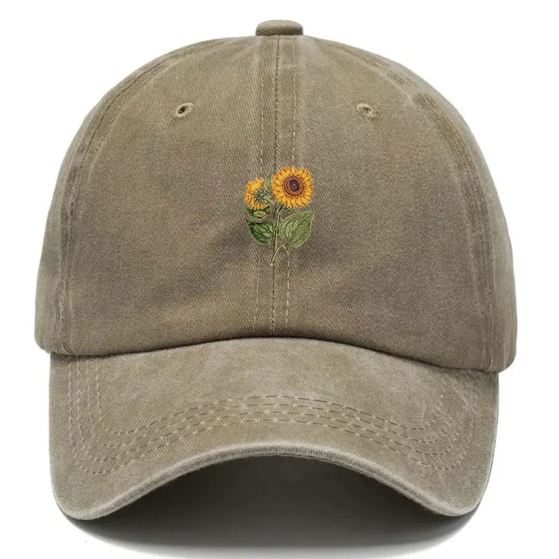 Unisex Baseball Cap mit Sonnenblumen-Stickerei – Verstellbare Vintage Baumwoll Snapback Mütze | Modische Streetwear Kappe für Damen & Herren