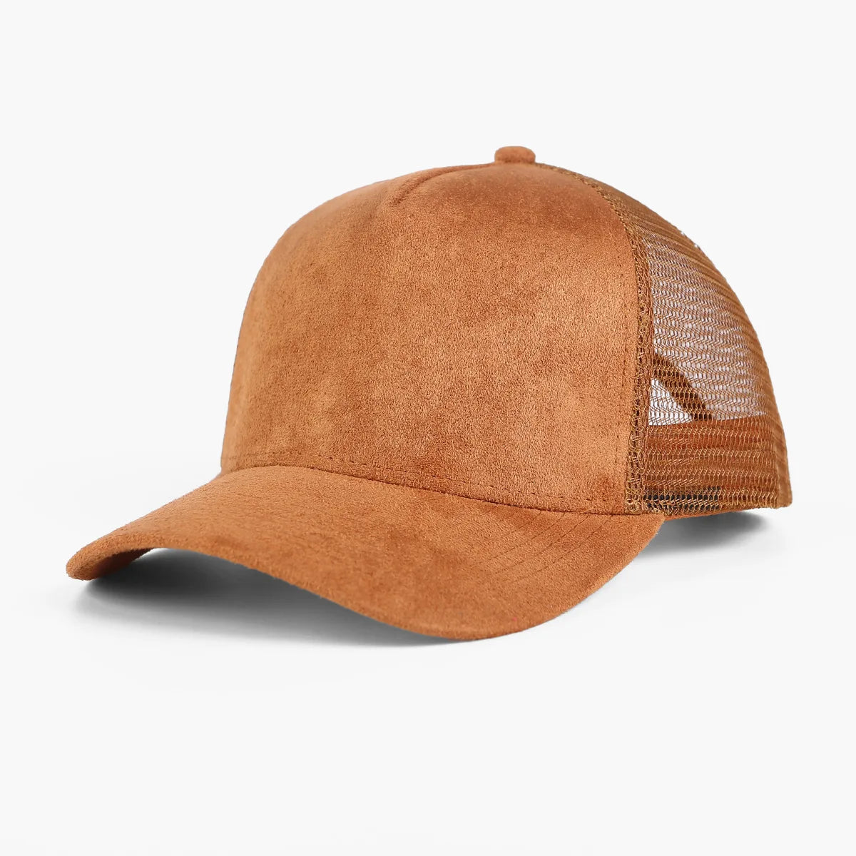 Unisex 5-Panel Trucker Cap mit Wildlederfront & Mesh-Rückseite – Verstellbare Einfarbige Baseballmütze | Atmungsaktive Sommermütze für Damen & Herren