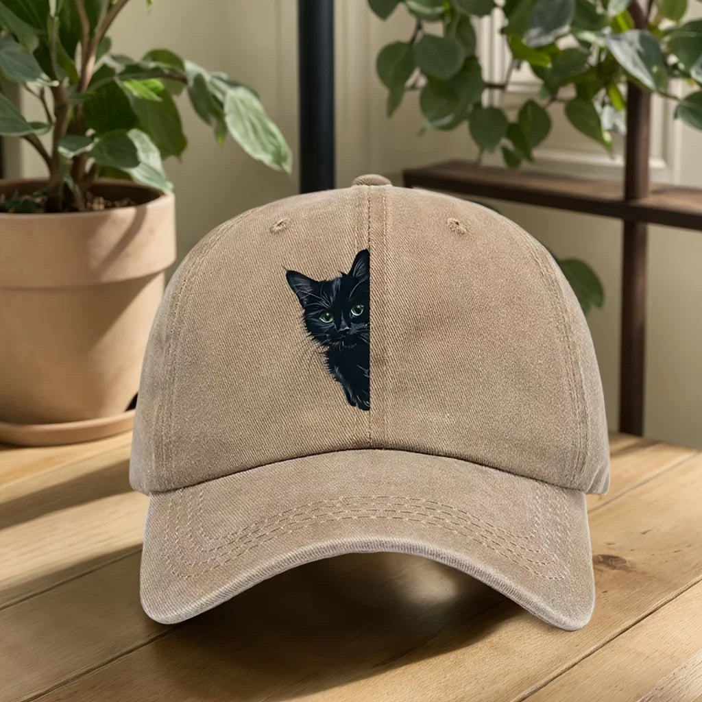 Unisex Baseball Cap mit Schwarzer-Katzen-Print – Verstellbare Retro Duckbill Kappe | Sonnenschutz & Freizeitmütze für Damen & Herren