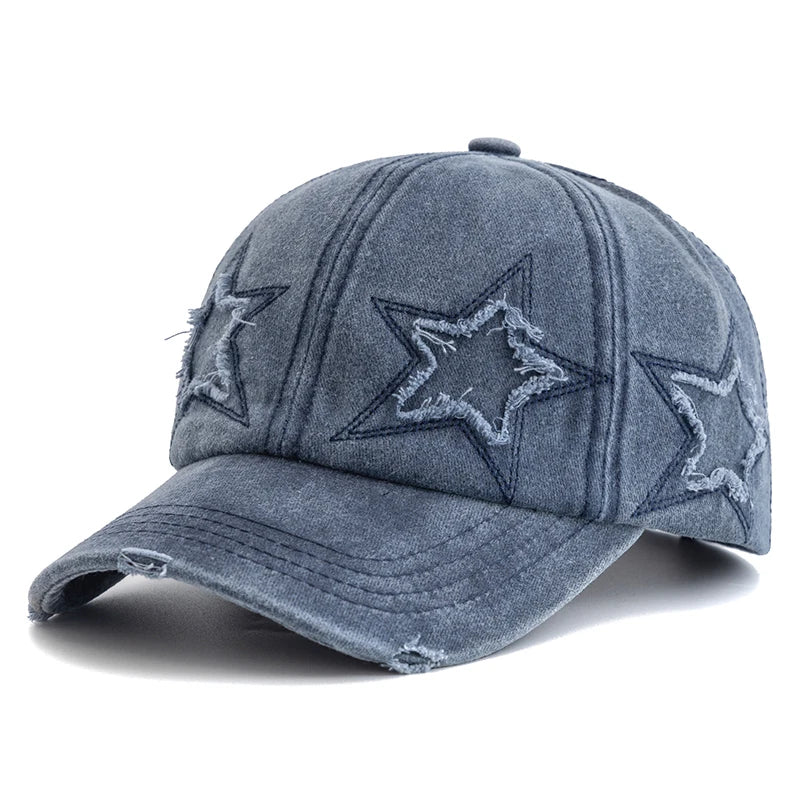 Unisex Baseball Cap aus Gewaschener Baumwolle mit Stern-Stickerei – Verstellbare Retro Dad Cap | Modische Streetwear Mütze für Damen & Herren