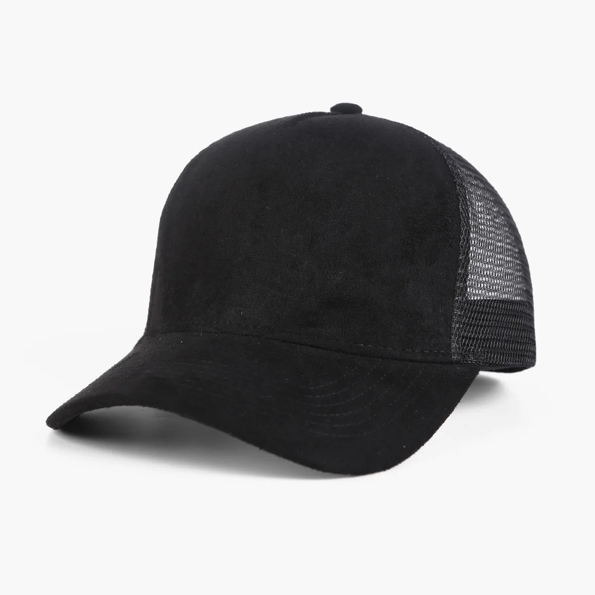 Unisex 5-Panel Trucker Cap mit Wildlederfront & Mesh-Rückseite – Verstellbare Einfarbige Baseballmütze | Atmungsaktive Sommermütze für Damen & Herren