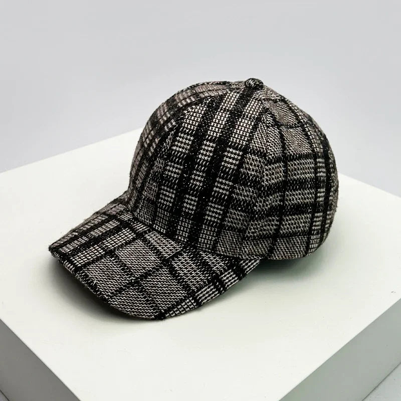 Unisex Baseball Cap aus Wollmischung mit Karomuster – Verstellbare Retro Mütze im Britischen Stil | Warme Herbst- & Winterkappe für Damen & Herren