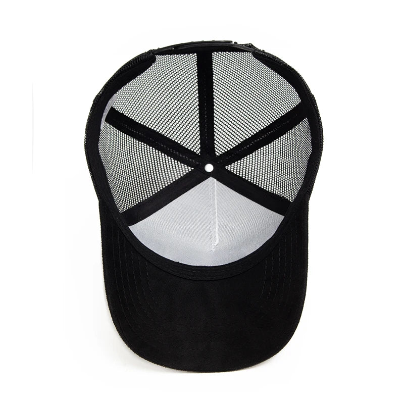 Unisex Suede Mesh Trucker Cap – Verstellbare Snapback Baseball Mütze | Modische Sonnenkappe im Hip Hop Stil für Damen & Herren