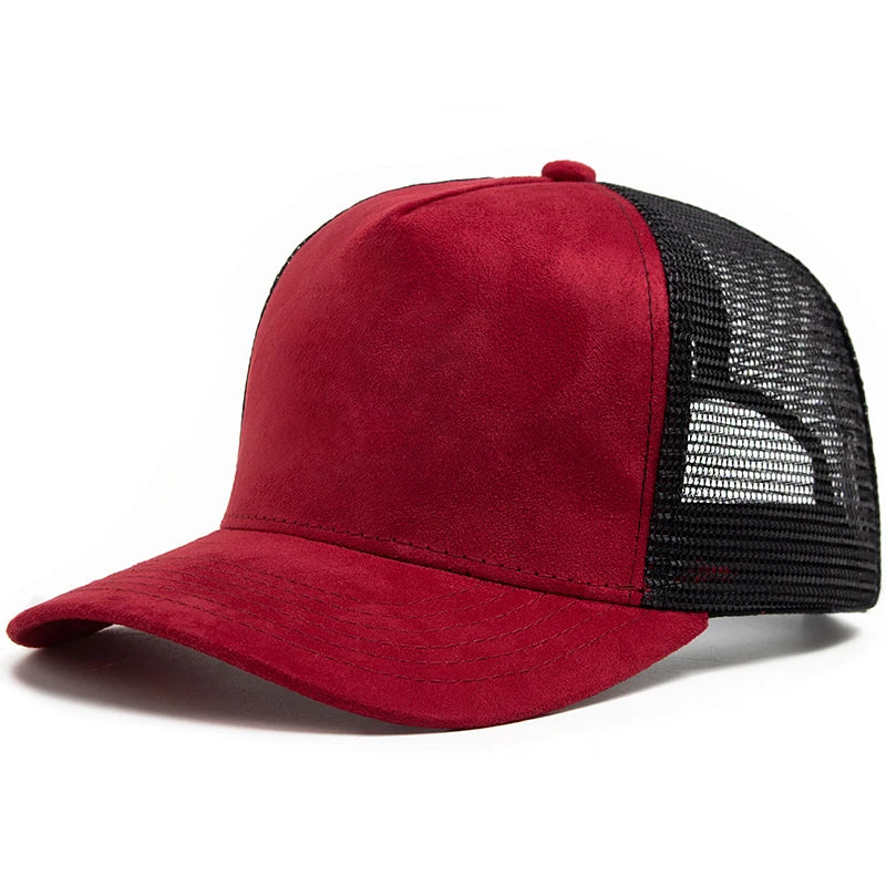 Unisex Suede Mesh Trucker Cap – Verstellbare Snapback Baseball Mütze | Modische Sonnenkappe im Hip Hop Stil für Damen & Herren