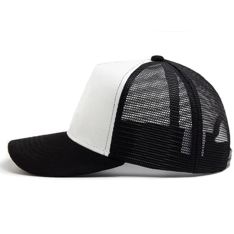 Unisex Suede Mesh Trucker Cap – Verstellbare Snapback Baseball Mütze | Modische Sonnenkappe im Hip Hop Stil für Damen & Herren