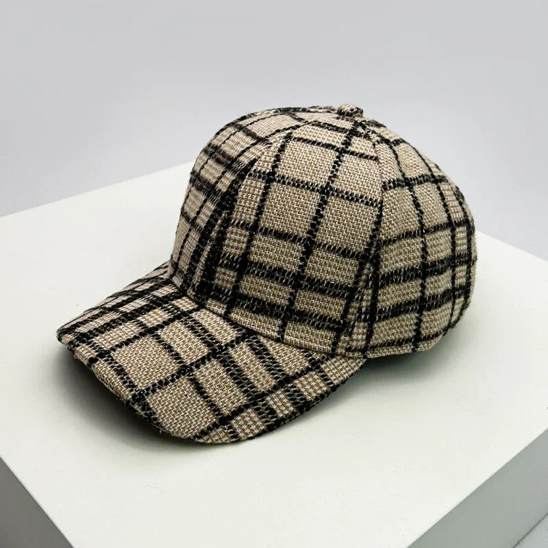 Unisex Baseball Cap aus Wollmischung mit Karomuster – Verstellbare Retro Mütze im Britischen Stil | Warme Herbst- & Winterkappe für Damen & Herren