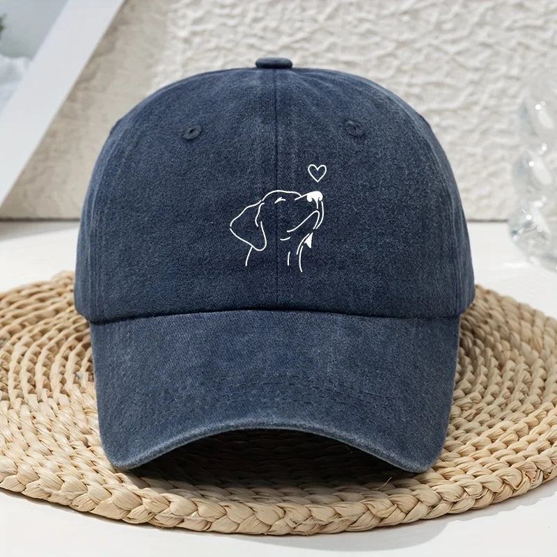 Unisex Baseball Cap mit Weißem Hund-Linienmuster – Verstellbare Retro Dad Cap | Weiche Vintage Freizeitmütze für Frühling & Sommer