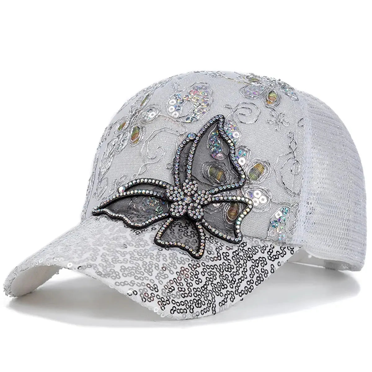 Unisex Baseball Cap mit Schmetterlingsspitze & Glitzer – Verstellbare Mesh Sommermütze | Sonnenschutz & Modisches Accessoire für Damen & Herren