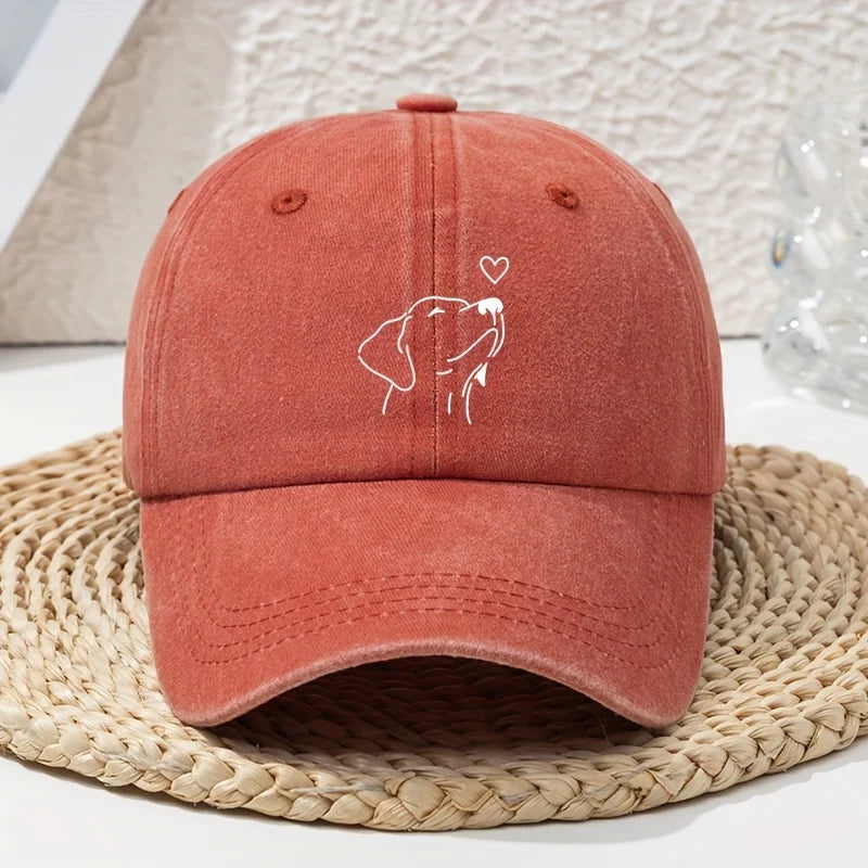 Unisex Baseball Cap mit Weißem Hund-Linienmuster – Verstellbare Retro Dad Cap | Weiche Vintage Freizeitmütze für Frühling & Sommer