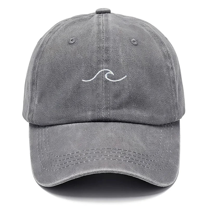 Unisex Baseball Cap aus Gewaschener Baumwolle mit Wellen-Stickerei – Verstellbare Retro Dad Cap | Modische Freizeit & Sonnenmütze für Damen & Herren