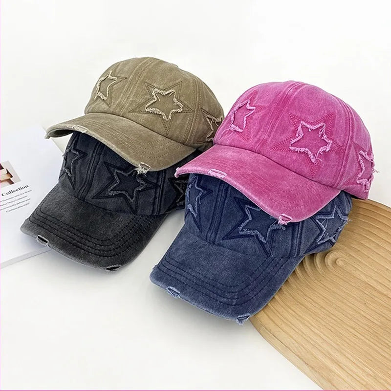 Unisex Baseball Cap aus Gewaschener Baumwolle mit Stern-Stickerei – Verstellbare Retro Dad Cap | Modische Streetwear Mütze für Damen & Herren