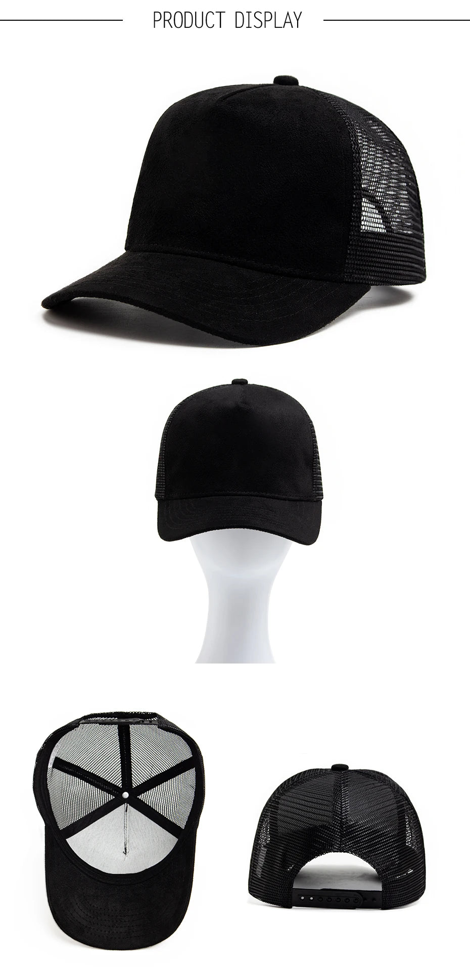 Unisex Suede Mesh Trucker Cap – Verstellbare Snapback Baseball Mütze | Modische Sonnenkappe im Hip Hop Stil für Damen & Herren