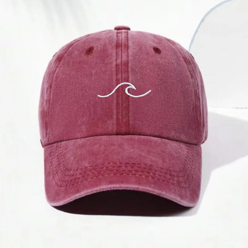 Unisex Baseball Cap aus Gewaschener Baumwolle mit Wellen-Stickerei – Verstellbare Retro Dad Cap | Modische Freizeit & Sonnenmütze für Damen & Herren