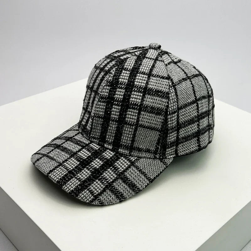 Unisex Baseball Cap aus Wollmischung mit Karomuster – Verstellbare Retro Mütze im Britischen Stil | Warme Herbst- & Winterkappe für Damen & Herren